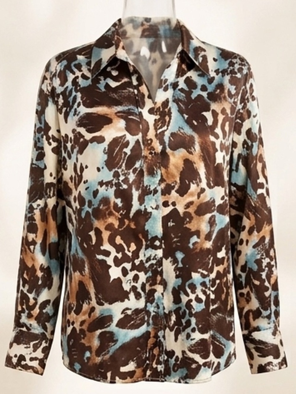 Chico's Flirty Satiny-Feel Animal-Print Button Front Blouse Size 3